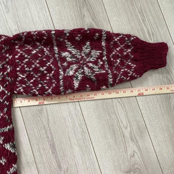 Vintage Indian Weavings Men's Pure Wool Handmade Chunky Knit Sweater Red White - Picture 7 of 9